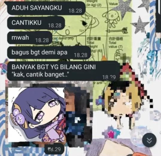 Screenshot testimoni client — client memuji hasil makeup dan menyebut banyak yang bilang cantik